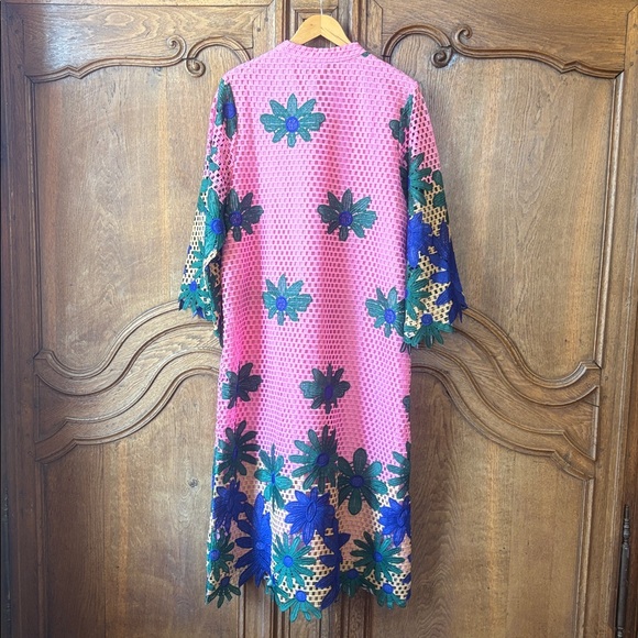 J. Marie Emery Lace Midi Kaftan Dress Pink Navy Green Embroidered Floral NWT - Picture 12 of 16